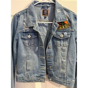 Boom Boom Jeans Distressed Denim Jacket Sequin Pineapple Cactus Patch Small
